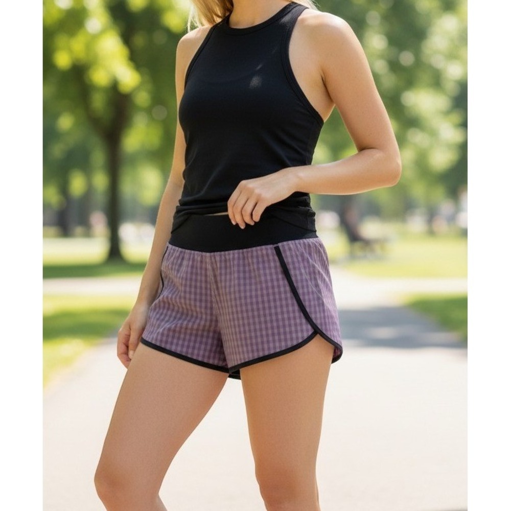 Lululemon Run Times Short Gin Gin Gingham Mauvelous Black Size 10